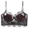 French Lace U-Shaped Low Back Bra, Ultra-Thin Bust Minimizer Push Up Full Bust Coquette Women Bra