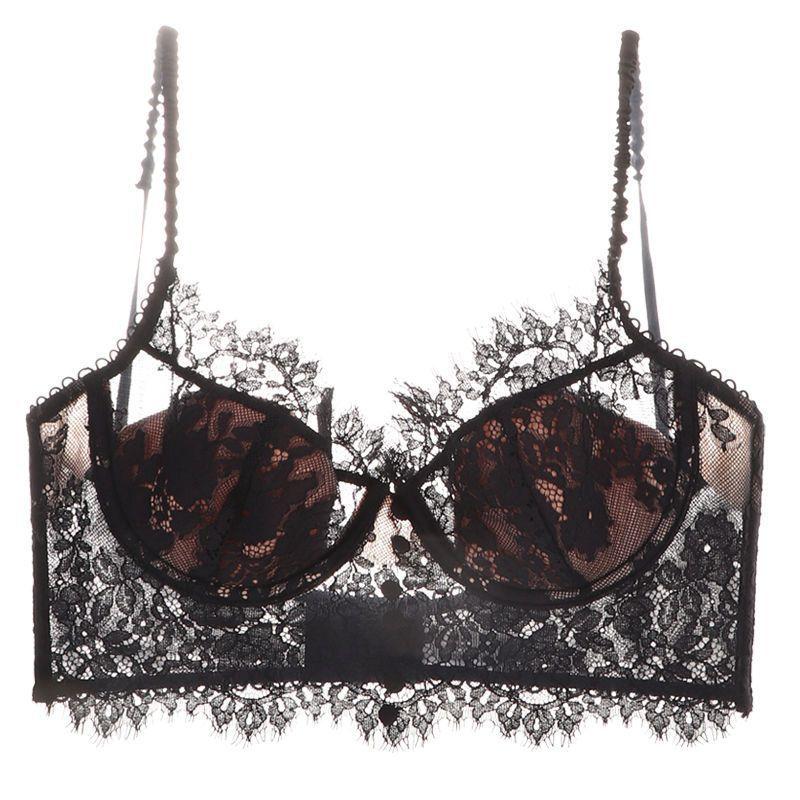 French Lace U-Shaped Low Back Bra, Ultra-Thin Bust Minimizer Push Up Full Bust Coquette Women Bra