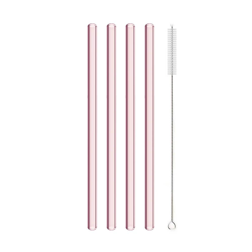 3/5/10/11Pcs Reusable Glass Straws Pink Glass Drinking Straws 8mm Tubes Juice Smoothie Tea Straws Glasses Straw Set for Drink