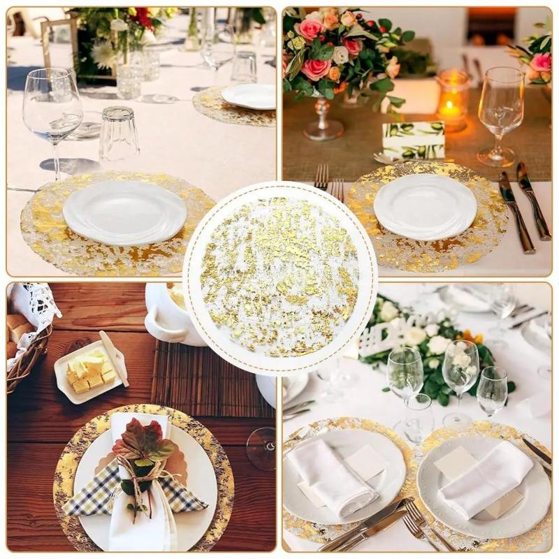 10pcs Disposable Placemats Set 13 Inch Round Gold Foil Mesh Pressed Table Mates for Home Dining Table Party Decoration