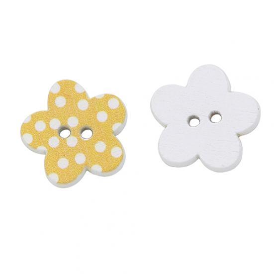 100 st Härliga Träknappar DIY Sömnad Scrapbooking Blomma Prickar Blandade 20 X 2mm