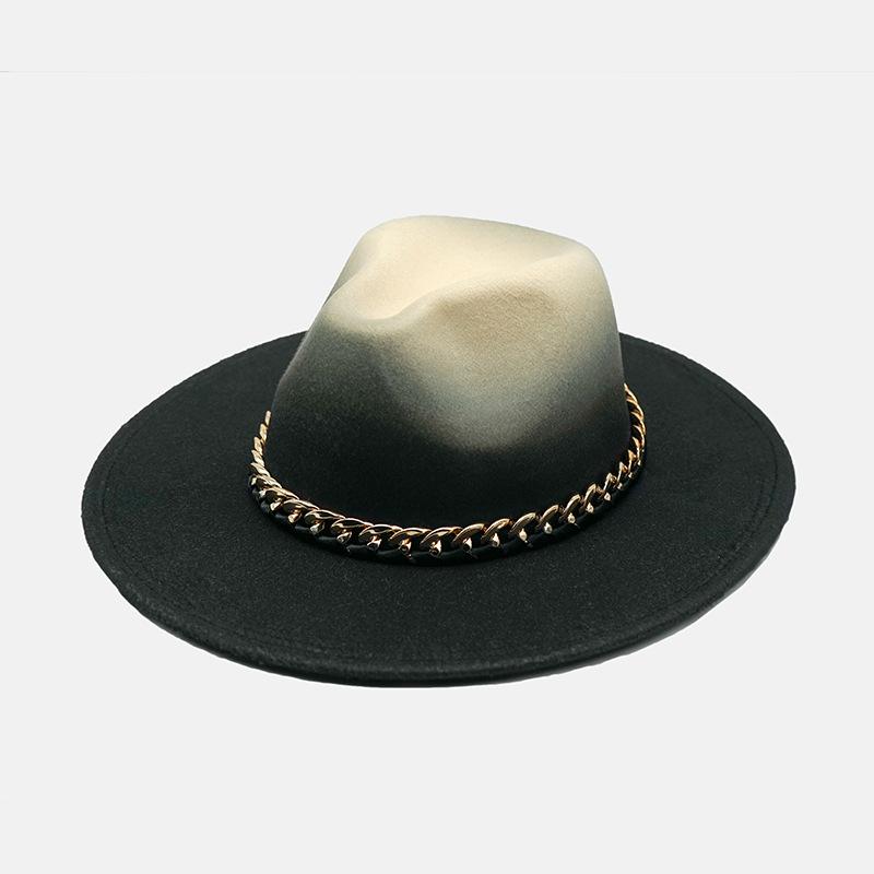 

Мягкая фетровая шляпа с узором «тай-дай», шерстяной цилиндр для мужчин и женщин, большая термошляпа с плоскими полями, меняющая цвет M（56-58cm） чёрный