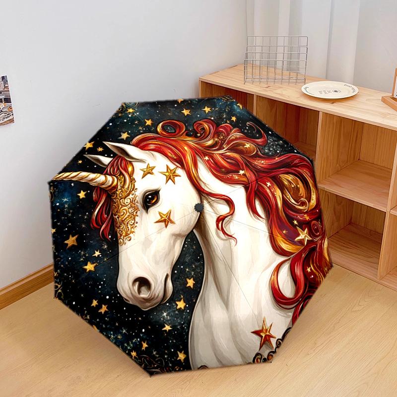 1 PC Automatic Folding Umbrella - Colorful Unicorn Pattern, Portable & Foldable Design with 8 Ribs, Christmas Birthday Gifts
