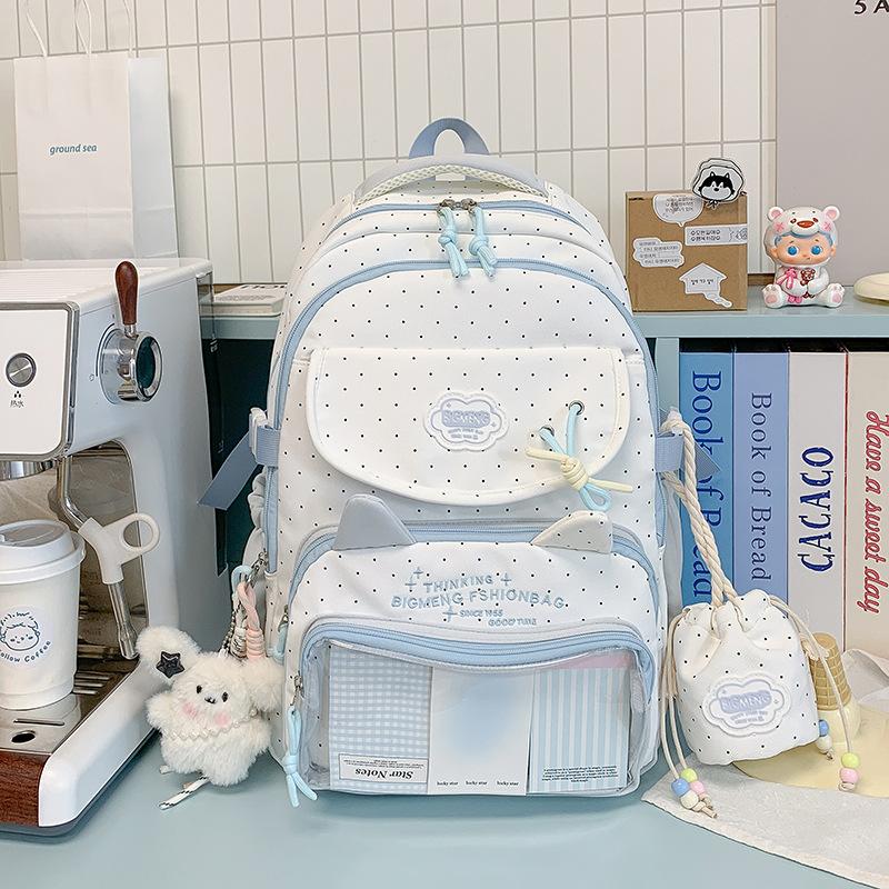 Schoolbag College Style Cute Girl Polka Dot Backpack High Value Student Daily Large Capacity Lightweight School Bag Pain Bag Backpack