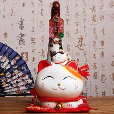 Japanese Style Maneki Neko Ceramic Lucky Cat Money Box Margay Long Tail Cat Statue Feng Shui Ornament Home Decoration Figurine