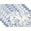 Kitchen & Party Decor 4pcs Linen Floral Placemats – Blue Hydrangea Pattern  Machine Washable Woven Table Mats for Home  12x18in