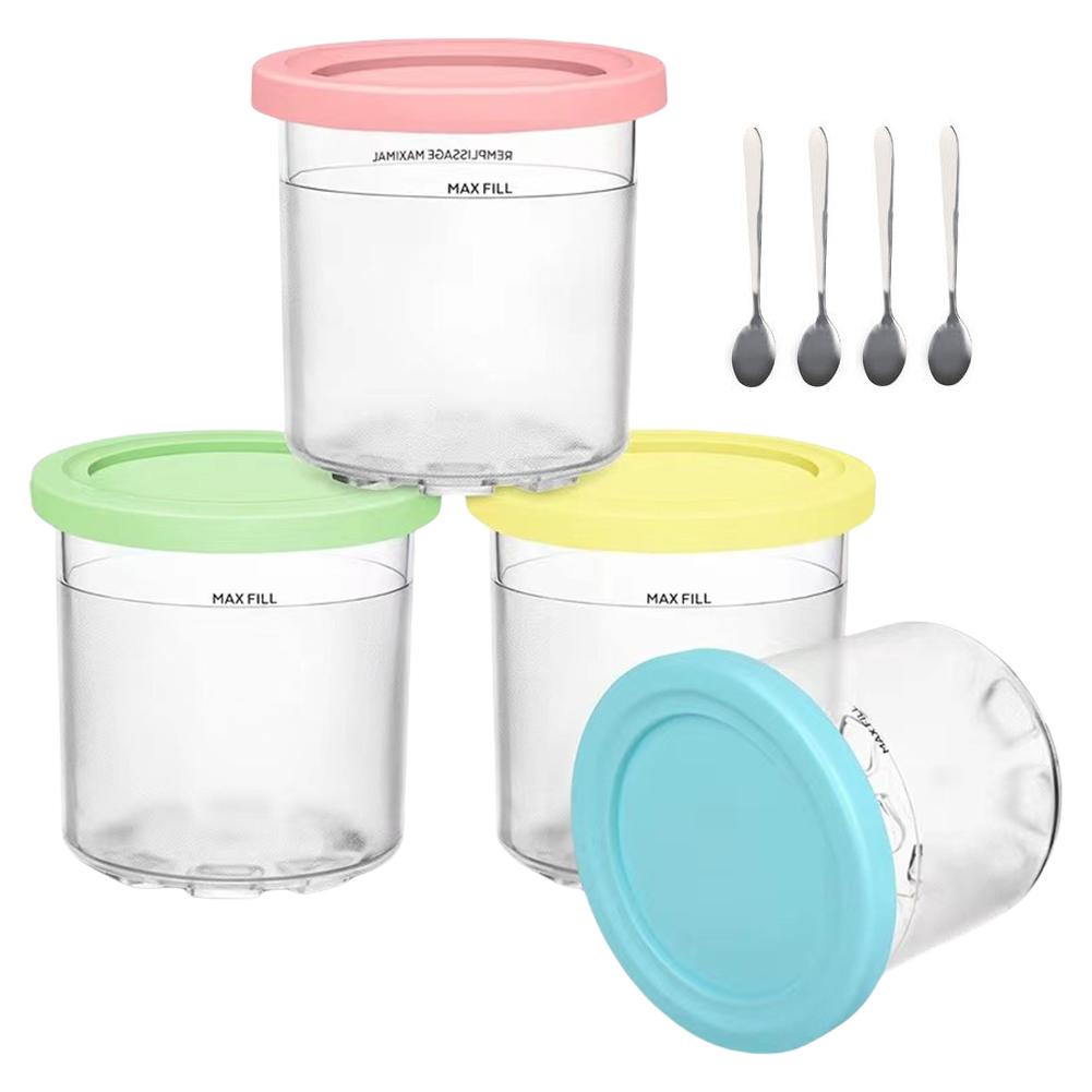 

4 шт. стаканчики для мороженого с ложкой для мороженицы NIJA-CREAMI NC300s Series сменные банки для хранения с герметичными крышками