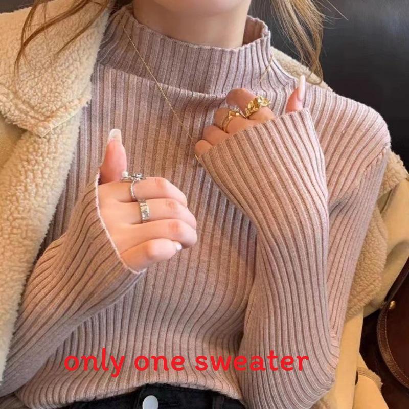 Womens Knit Sweater With Stand Collar And Spliced Design For Elegant Office Wear