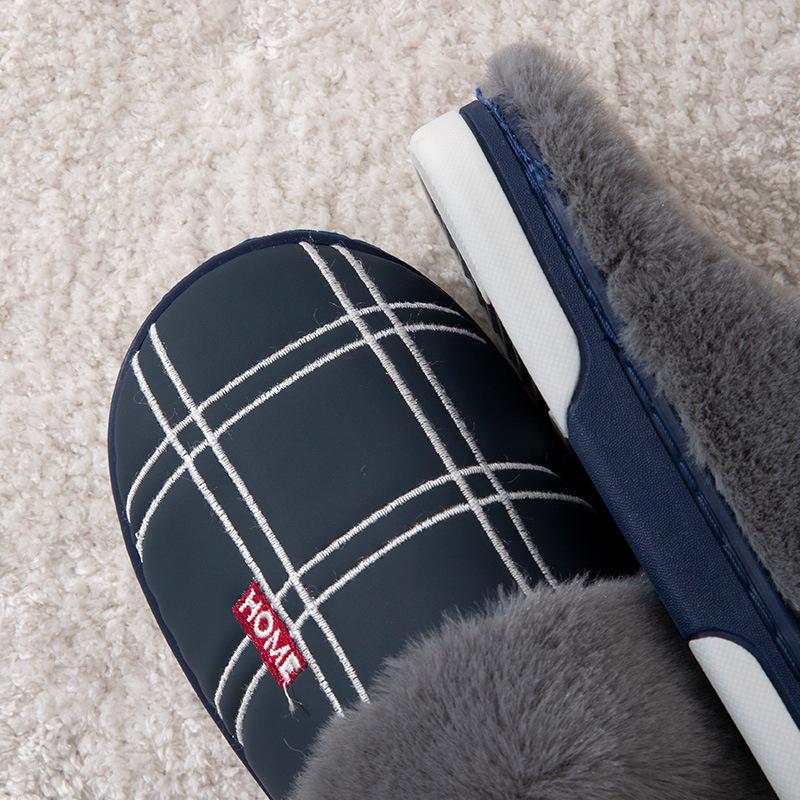 2025 Men's Large Winter Cotton Slip-on Slippers with Warm Fur and Thick Sole