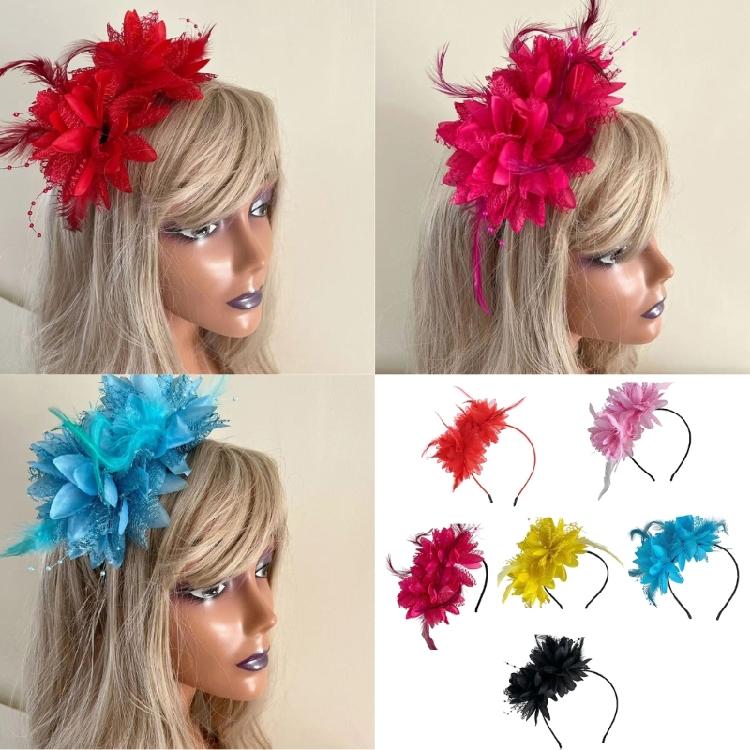 Luxurious Soft Feathered Hairpiece Flower Headwear Adjustable Headband for Halloween Festival Costume Coplay Party