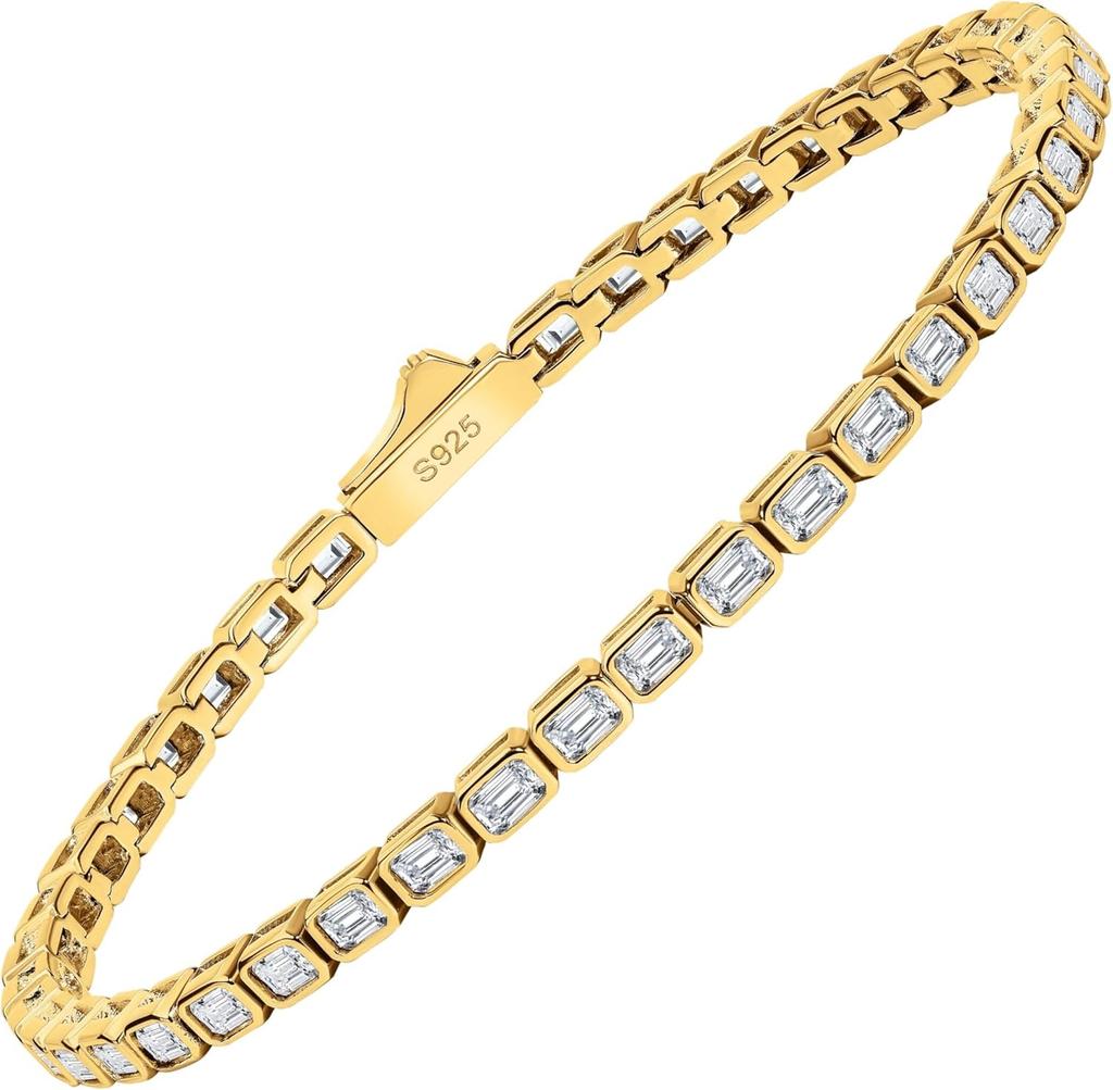 EcoGems Moissanite Tennis Bracelet for Women and Men – 18K White or Yellow Gold Plated Sterling Silver – Lab Grown D Color VVS Clarity Stones