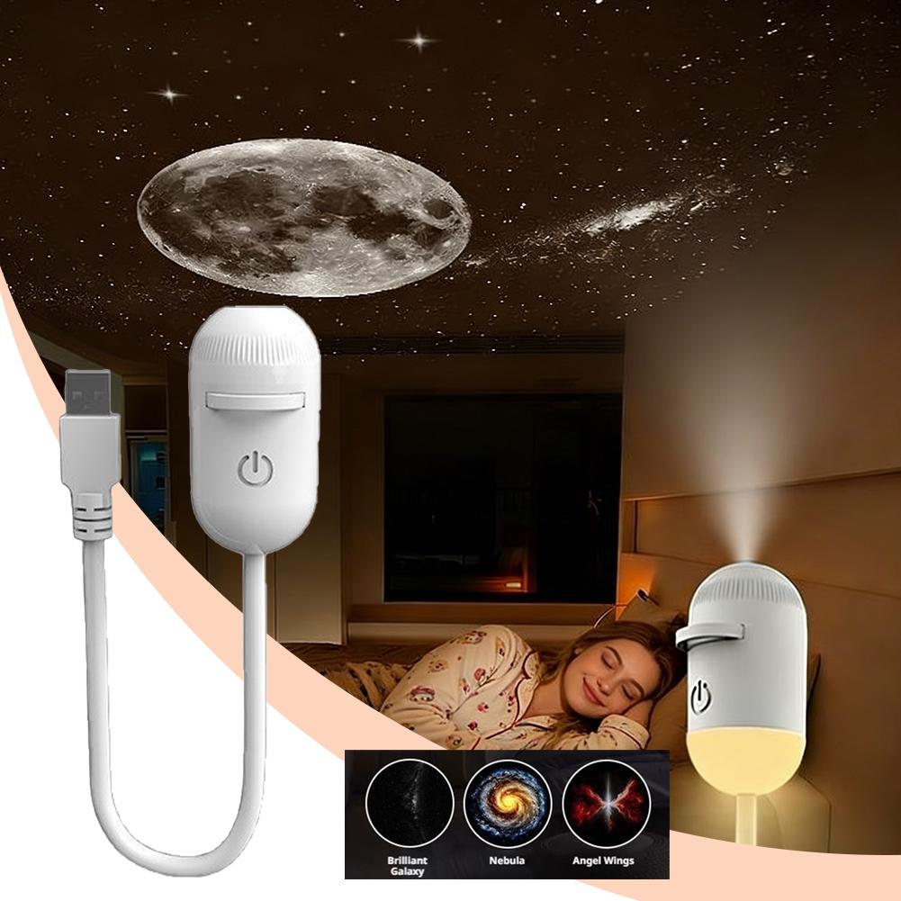 Usb Hd Galaxy Star Projection Lamp Night Sky Led Atmosphere Light Bullet Head Cool White Dimmable 3 Modes Plug Play
