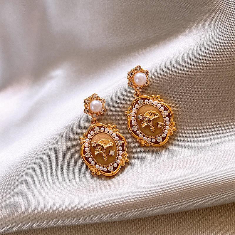18k real gold electroplated silver needle oval zircon pearl stud earrings court style earrings women