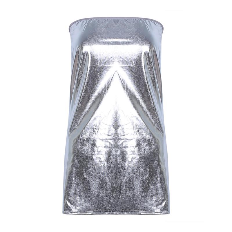 Seksowny Błyszczący PU Skórzany Gorset Body Sukienka Krótka Bez Rękawów Mini Spódniczka