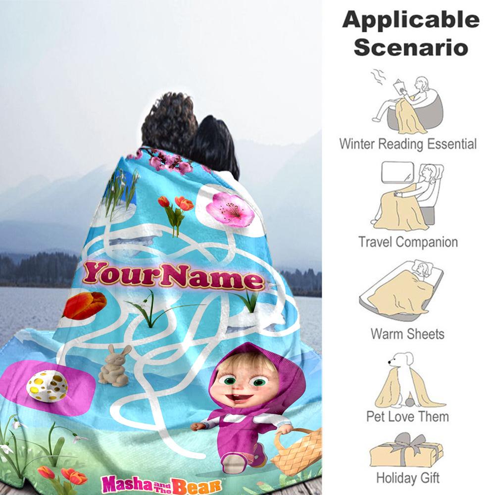 Masha Bear Personalized Name Blanket Lightweight Personalized Blanket Soft & Cozy Suitable for Livingroom Bedding Couch Office All-Season Use