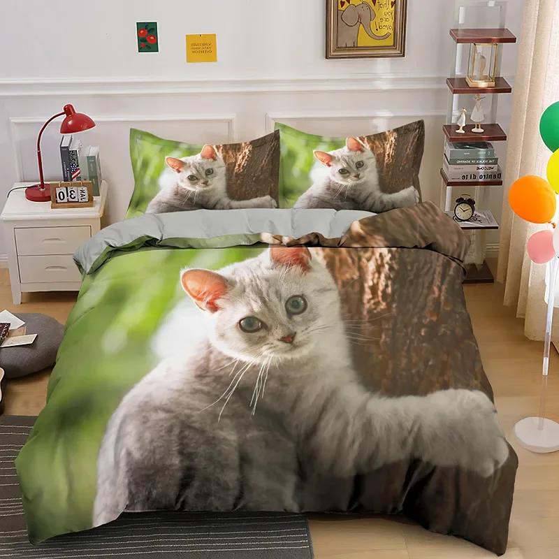 Pet Animal Bedding Set Cute Cat Bedding For Kids Quilt Cover Pillowcase Comforter Cover Kawaii Kitty Soft Polyester Duvet Cover