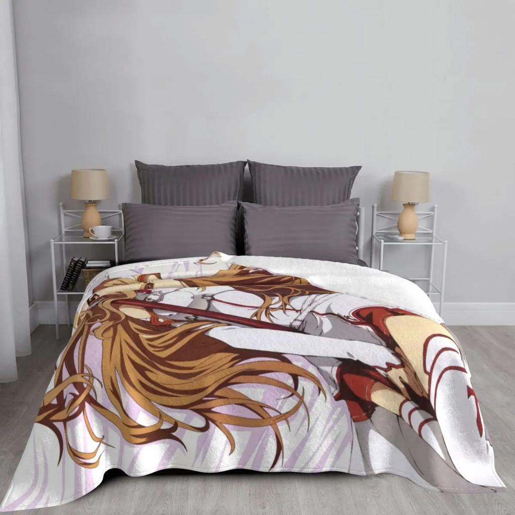 Niedlicher Asuna Yuuki Deckenbezug, Flanell, Sword Art Online Anime, weiche Überwurfdecken für Auto, Sofa, Couch, Schlafzimmer, Steppdecke