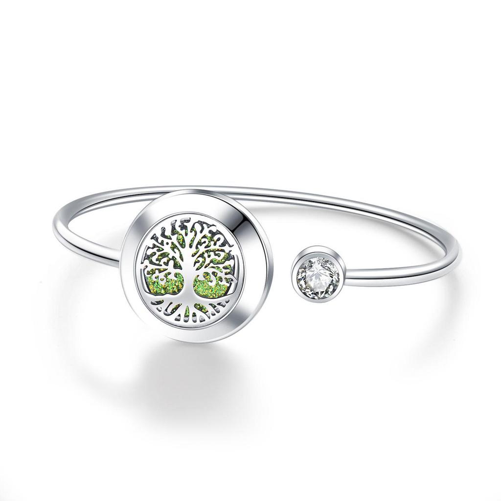 Tree of Life Aromatherapy Diffuser Bracelet - Rotating Hollow Design, Alloy & Stainless Steel, Non-Magnetic Couples Bracelets