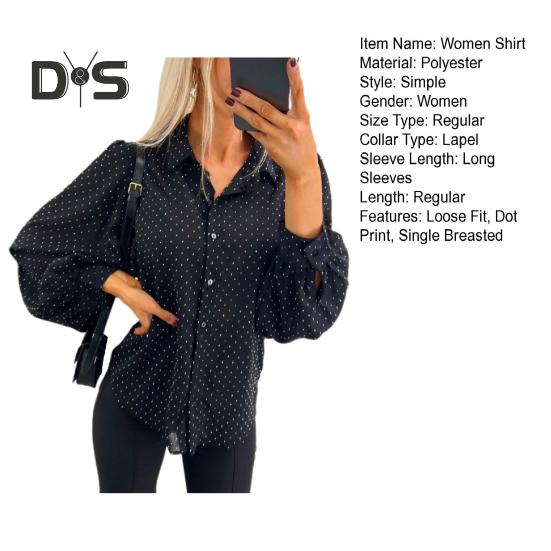 Women Shirt Lapel Lantern Long Sleeve Single Breasted Shirt Tops Casual Commuting Style Loose Fit Shirt Daily Wear