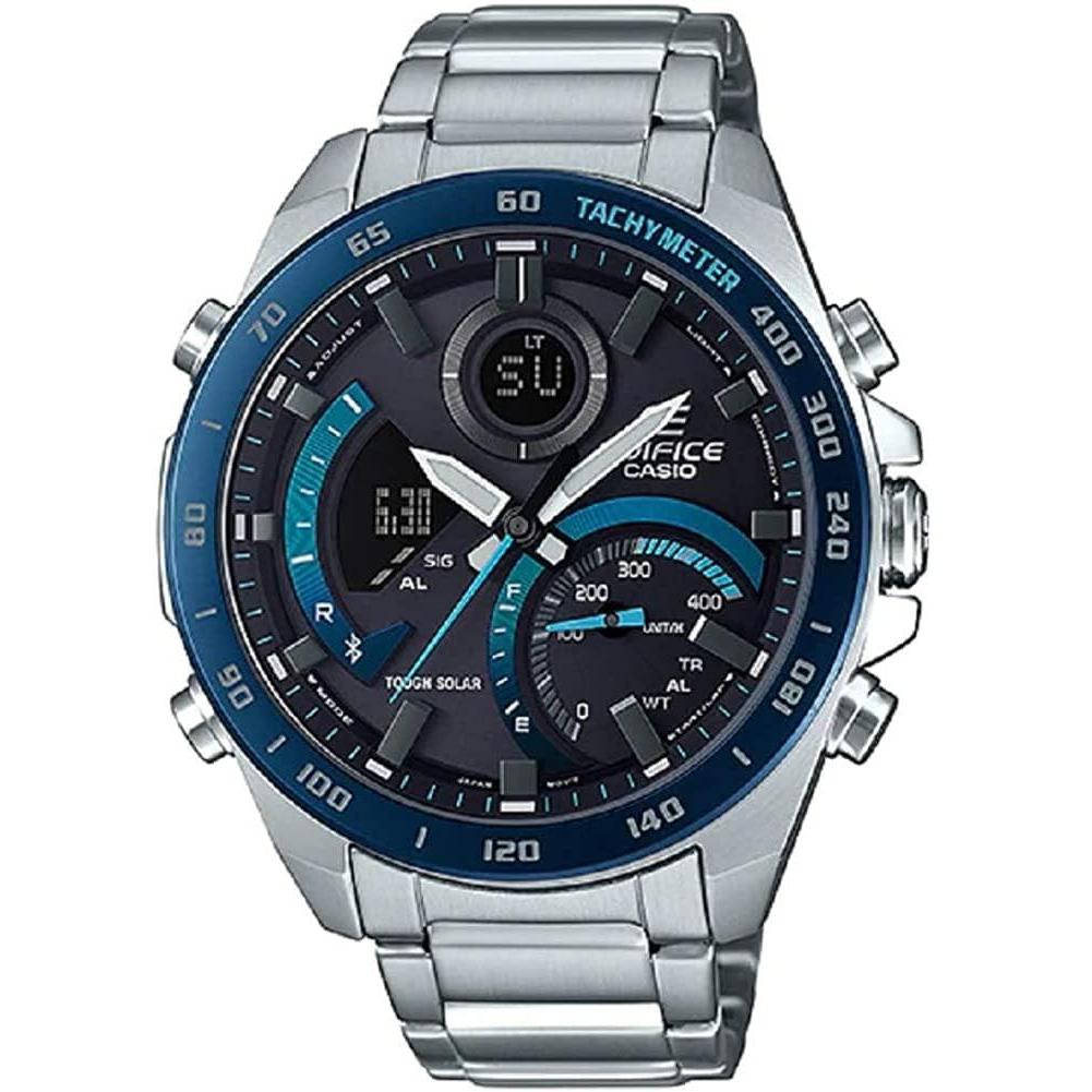 Used CASIO EDIFICE Digital Analyzer Smartphone Link Tough Solar Blue