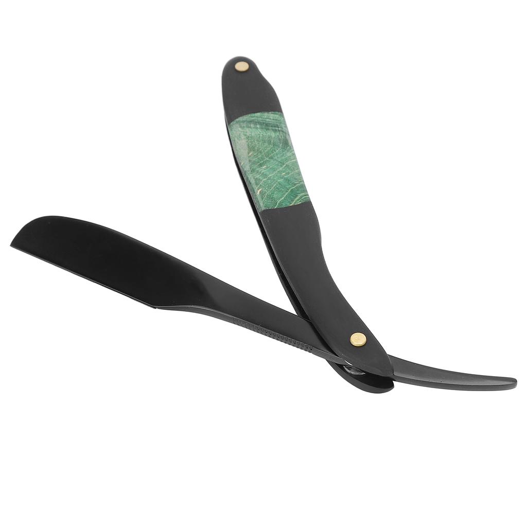 Manual Shaving Blade Holder Wooden Handle Folding Zinc Alloy Blade Holder for Hair Salon Green Black