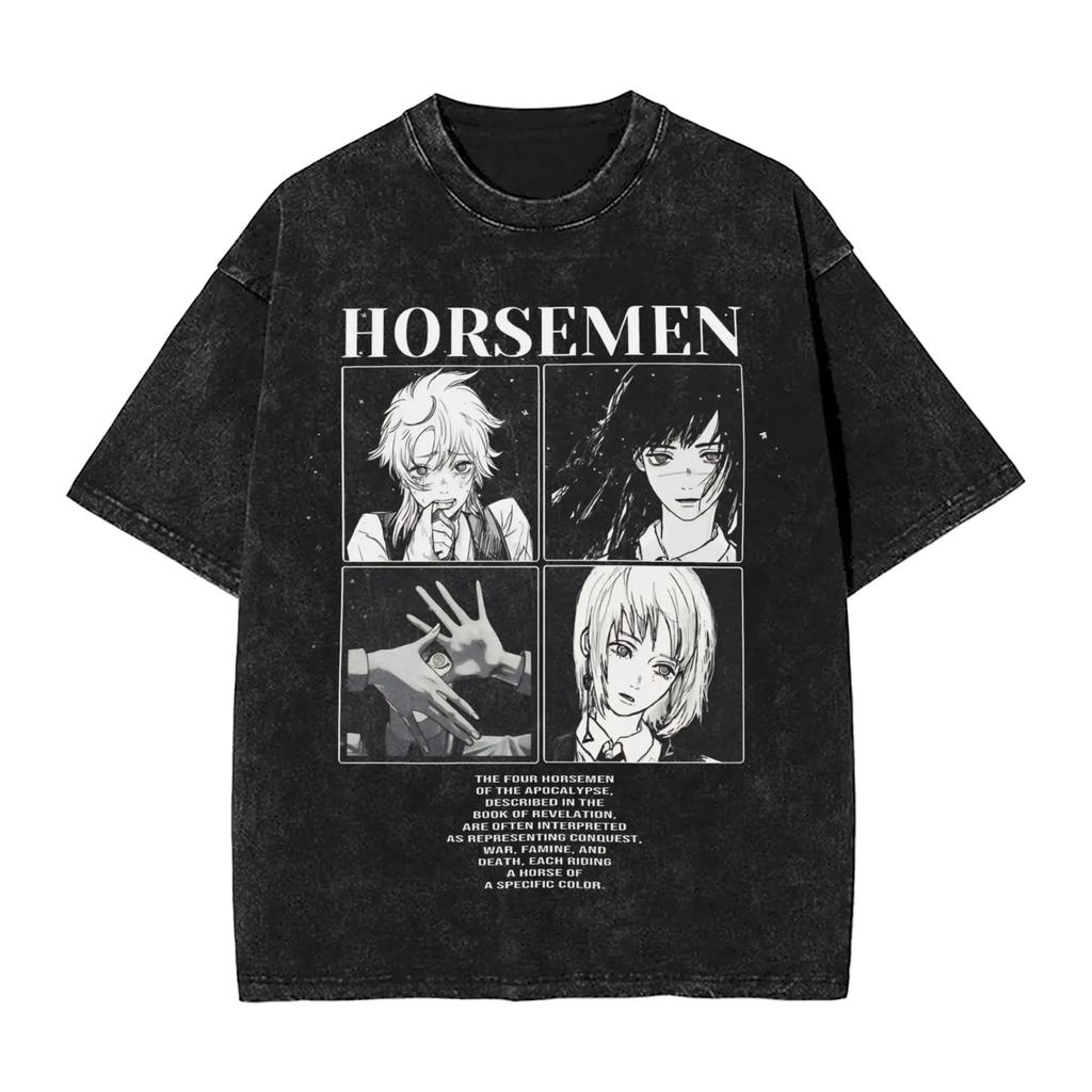 Anime Chainsaw Man Yoru T Shirt Hip Hop Gothic Washed Oversized T-Shirt Men Women Clothing Short Sleeve Cotton Tees Tops