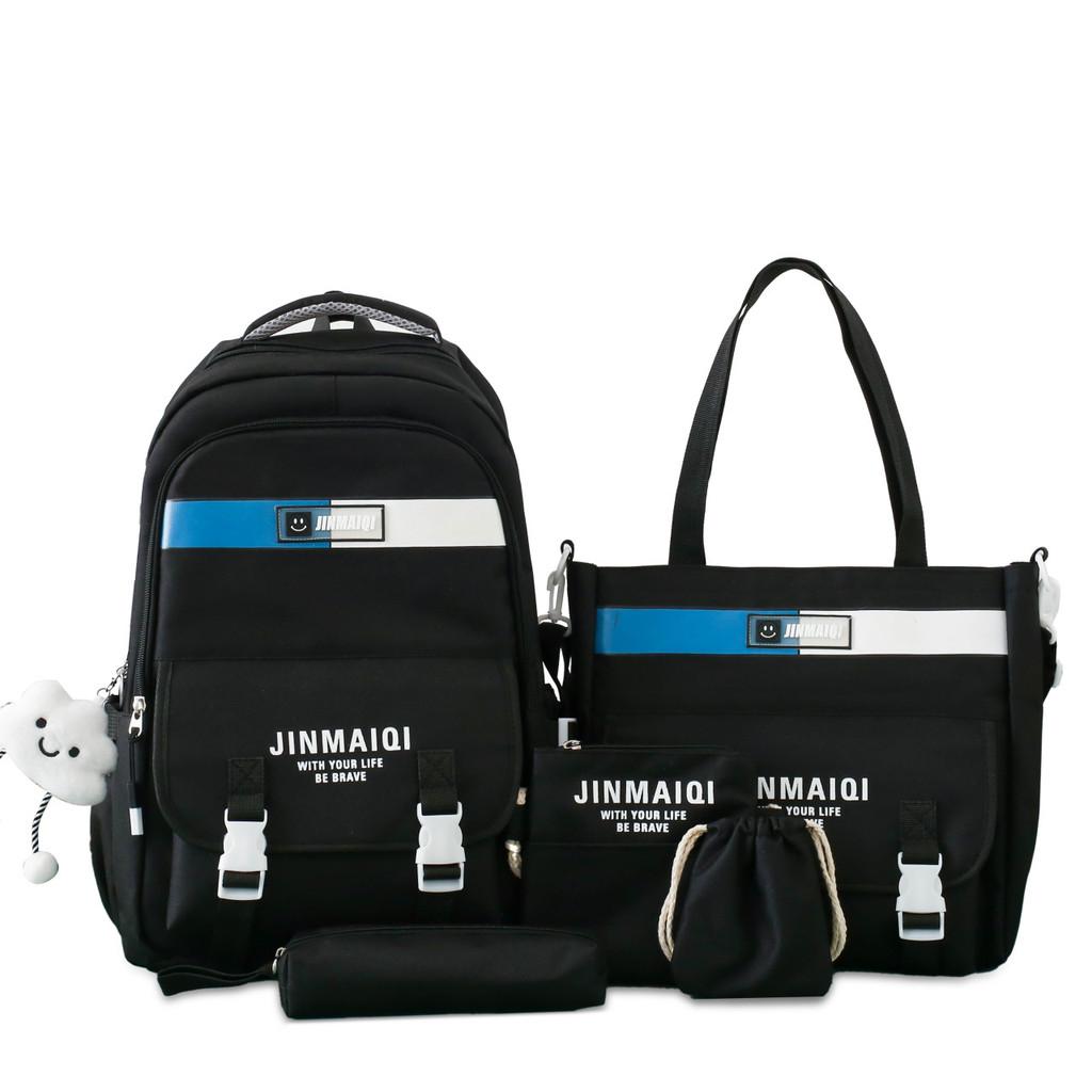 Student Backpack Five Piece Set With Simple Letter Print For High School And Middle School Students