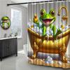 Funny Frog Shower Curtain Bathtub with Rubber Ducks Bath Time Art Kids Decor Waterproof Fabric Bathroom Curtain Set Home
