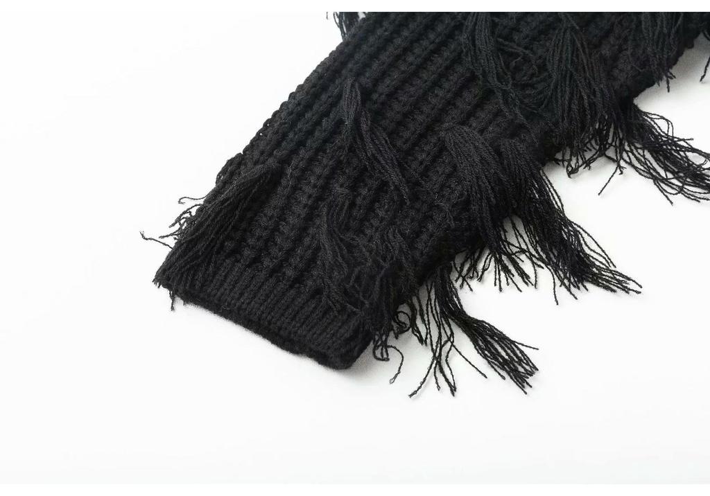2025 Autumn/Winter Women's European & American Style Loose Tassel Knit Sweater