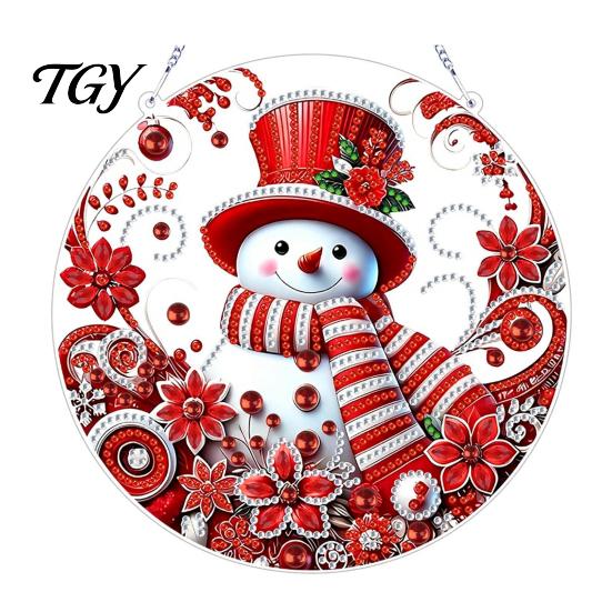 Sparkling Hanging Ornaments Christmas Faux Diamond Art Kit, Santa Snowman Ornament DIY Double Sided Acrylic Pendant with Rhinestones Craft Kit