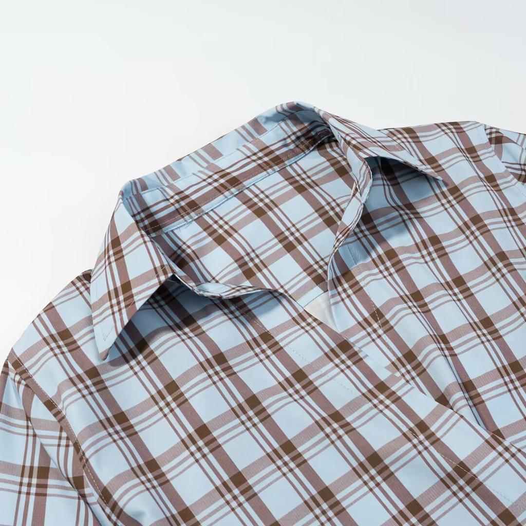European and American Style, New Women's Clothing, Foreign Style Fashionable Double Plaid Poplin Shirt 4661/003