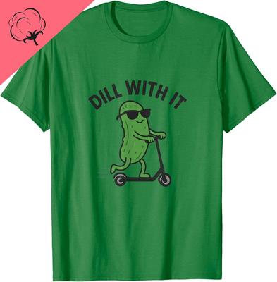 Dill With It Pickle Riding Electric Scooter Funny Tshirt Couple Kawayi Harajuku Unisex And Unisex Short Sleeves Cotton Tee