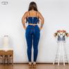 Shascullfites Bodysuit Dark Blue Denim Zipper Body Shaper Middle Waist Butt Lift Jeans Set of Two Fashion Pieces for Women
