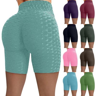 Kadın Buruşuk Yüksek Bel Kalça Streç Koşu Spor Yoga Pantolon Biker Şort
