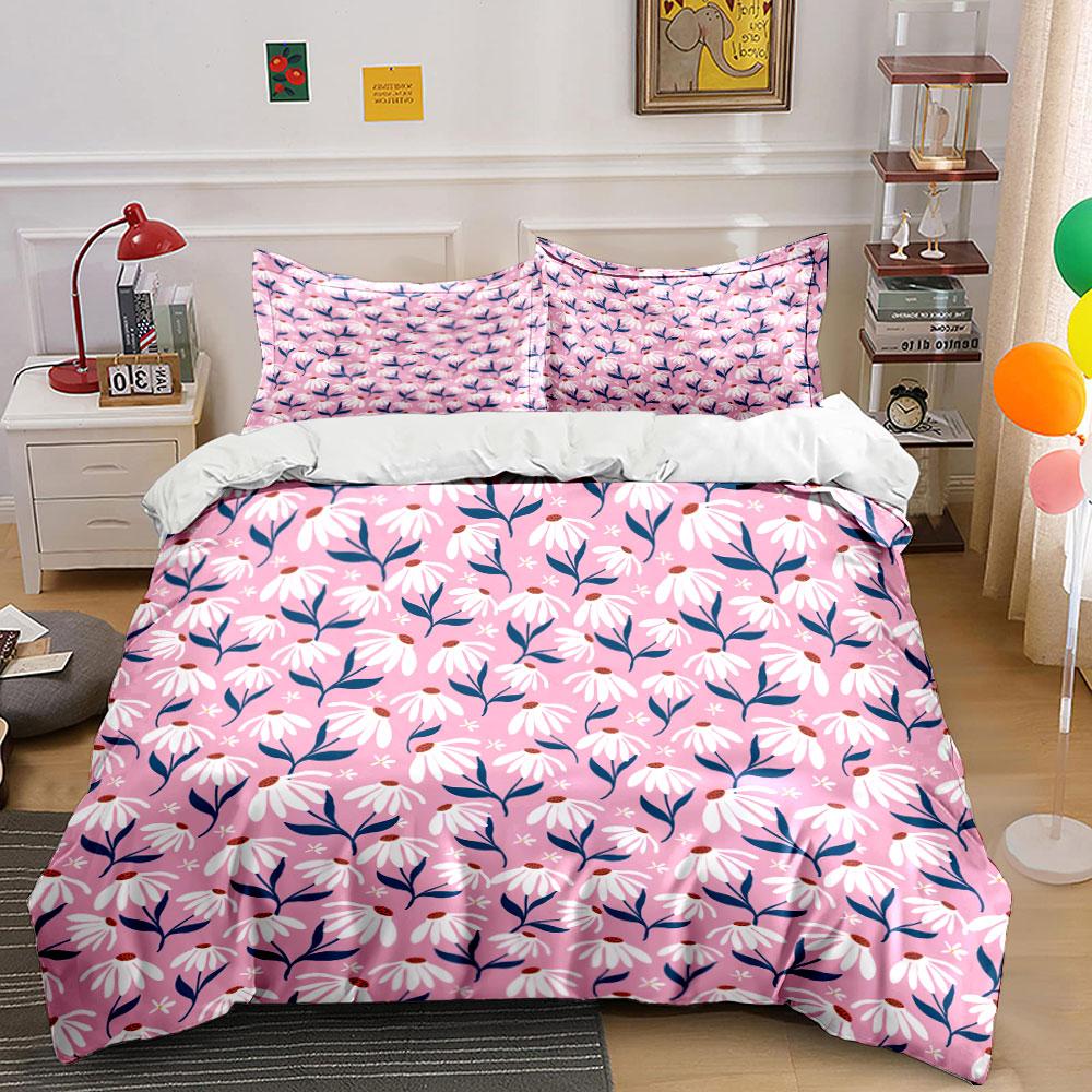 Pink Daisy Floral Bedding Set Bedding Duvet Cover Set Duvet Cover Pillowcases (1 * Duvet Cover 2 * Pillowcases, without duvet insert) 135x200cm