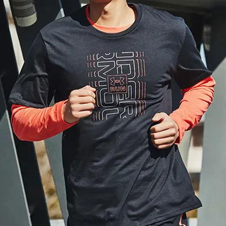 Under Armour Casual Breathable Running Logo Solid Color Round Neck T-Shirt Men Tops Black 1362995-001