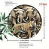 Vintage Metal Wall Art Round Iron Sign Elephant Tiger 8x8 Inch UV Coating Indoor Outdoor Decor Easy Hang