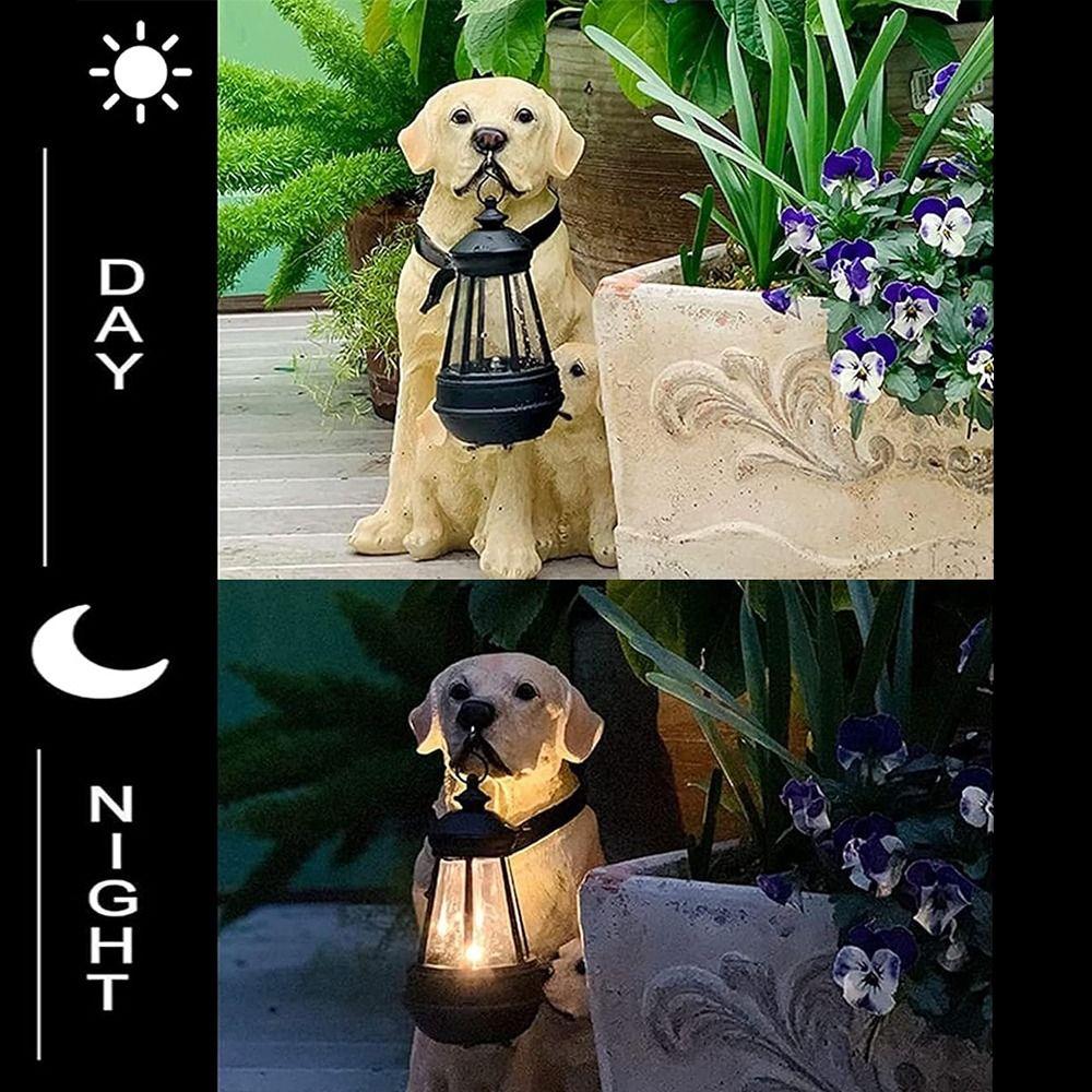 Creative Resin Dog Sculpture Rustic Design Puppy Resin Light Solar Dog LED Light  Lawn Sculpture