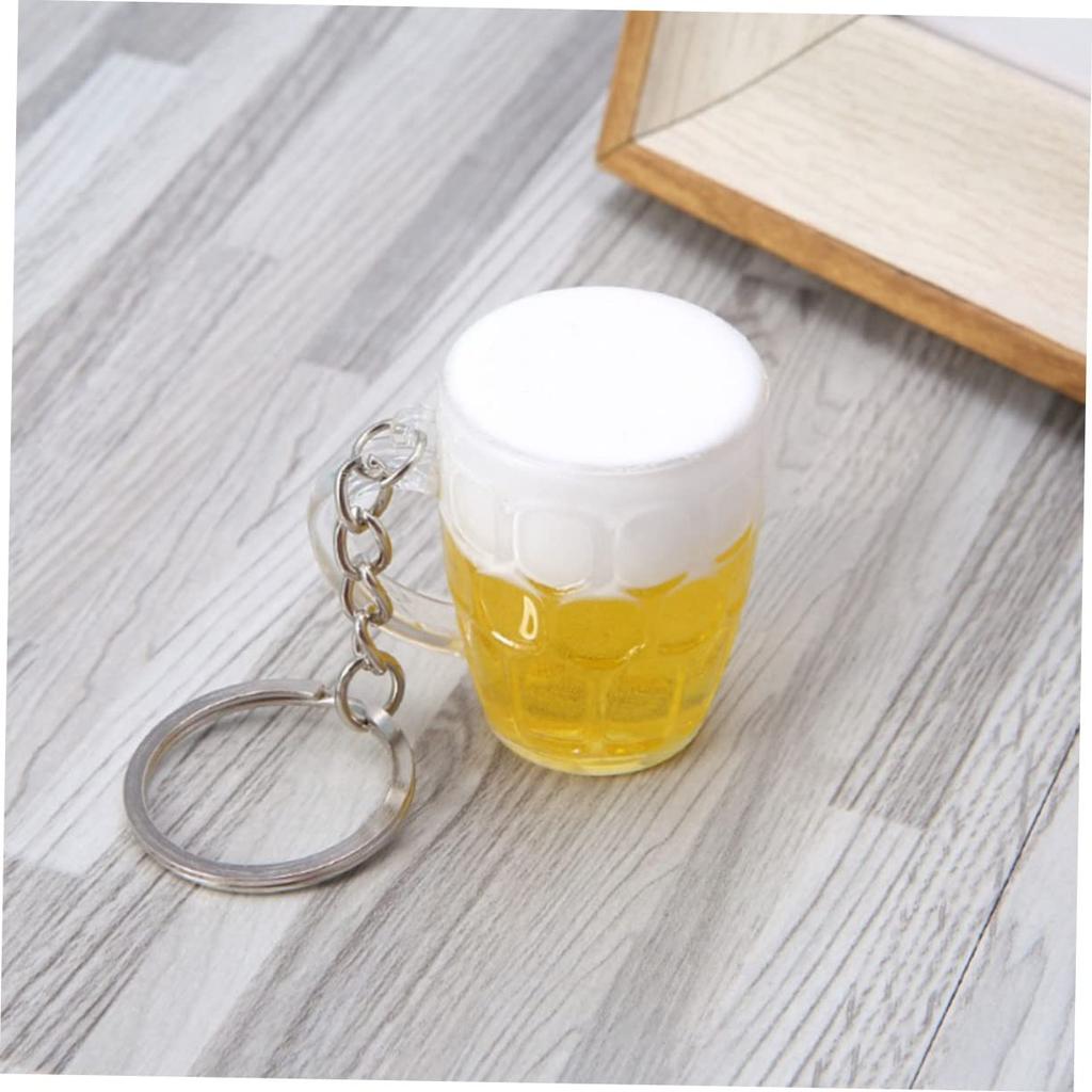 SEWACC Bierkrug Schlüsselanhänger, Set mit 4 Stück, Acryl und Edelstahl, Mehrfarbig, Taschenanhänger, Band, 4x3x3cm, Klein, Leicht, Niedliche Mini-Bierkrüge, Auto