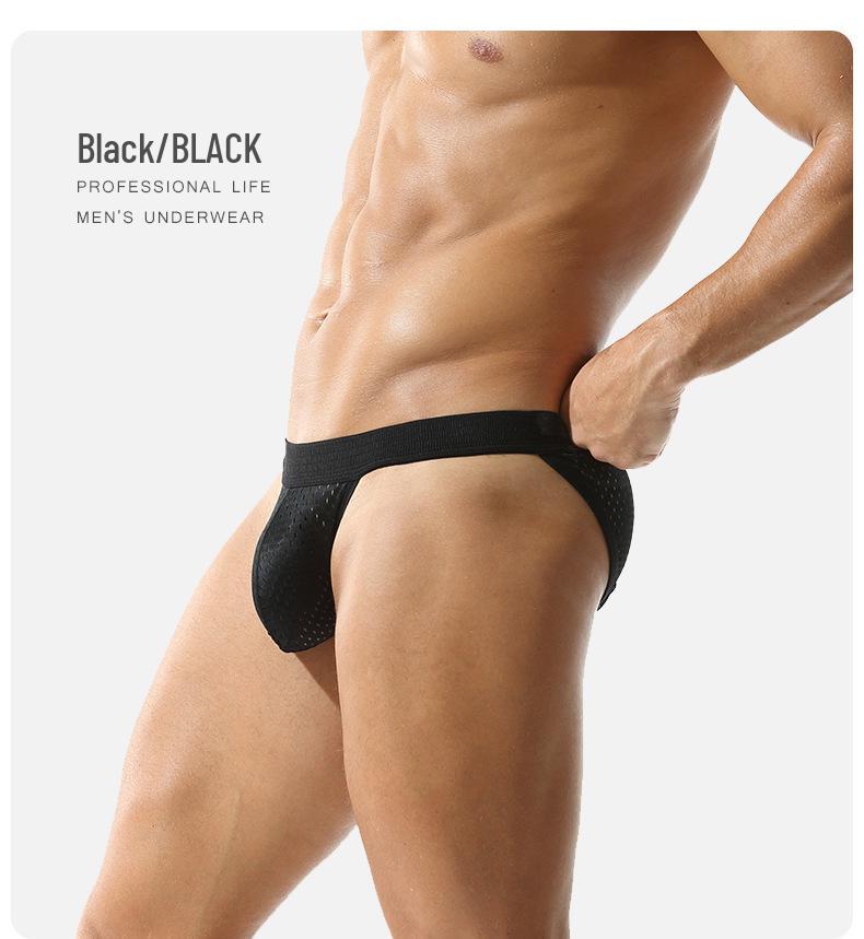 Men's Wide Waist Mesh U-Pouch Low Waist Sports Underwear, Large Size, Breathable High Cut Design