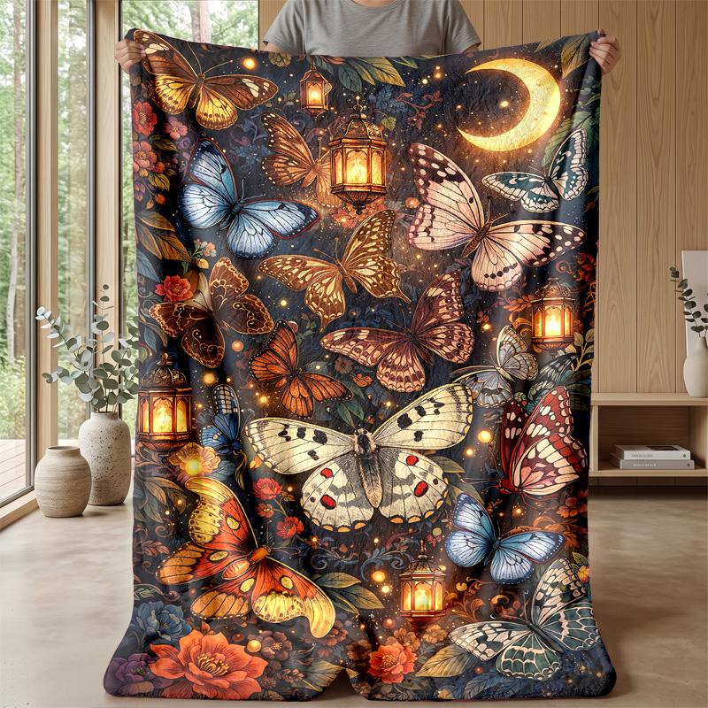 Mechanical Butterfly and Rose Theme blanket Lightweight Warm Flannel Blanket Decorative Throw Blanket for Home Decoration