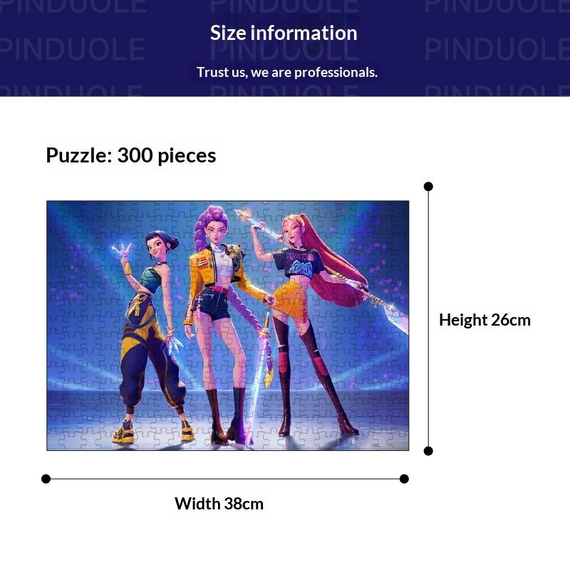 Yeni Kpop Şeytan Avcıları 38*26Cm 300 Parça Yapboz Oyuncakları Rumi Mira Zoey Huntrix Karakter Desenli Masa Oyunu Dekor Çocuk Hediye