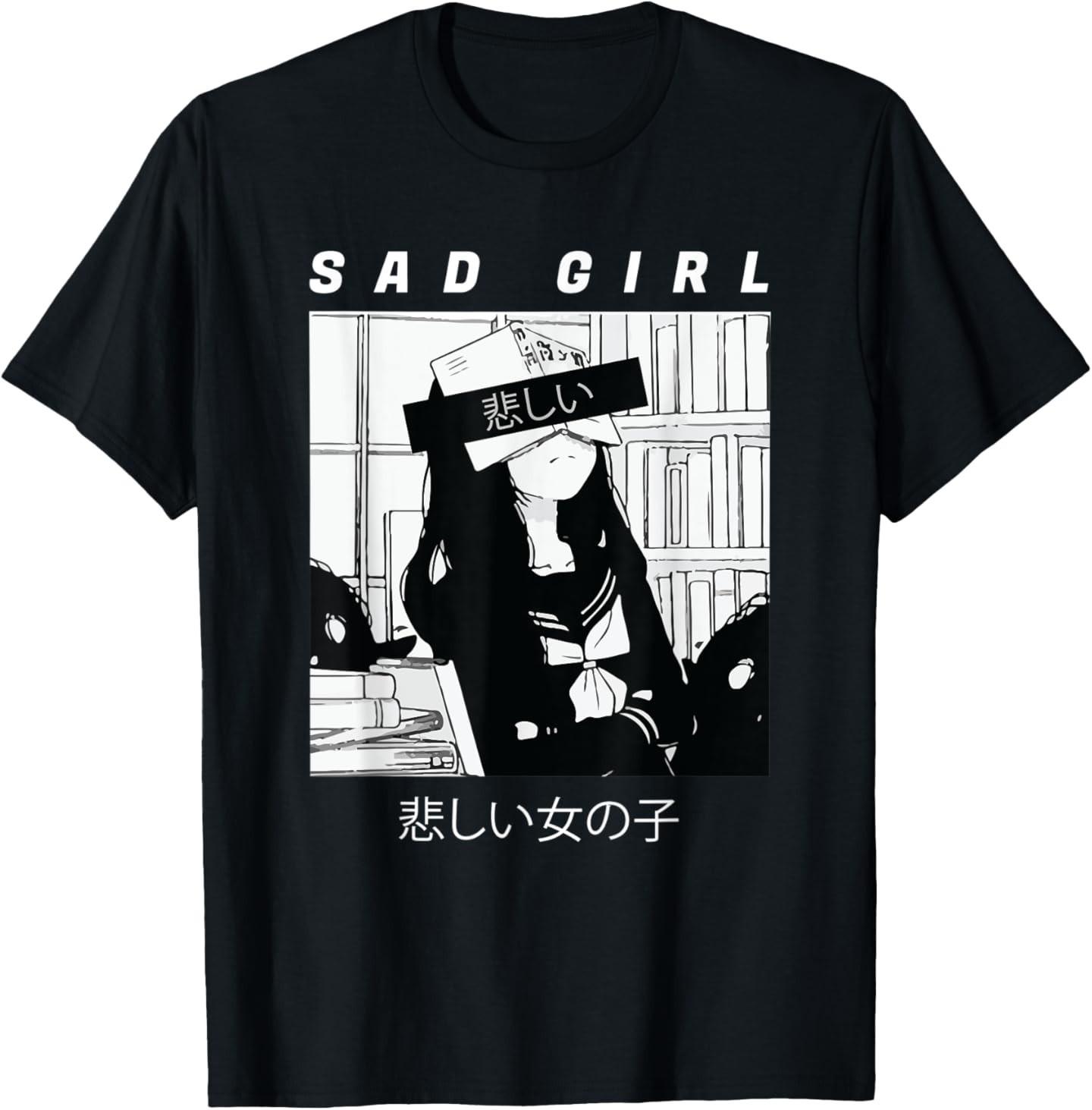 Sad Anime Girl Japanese Babe Otaku Cool Gift T-Shirt 4XL