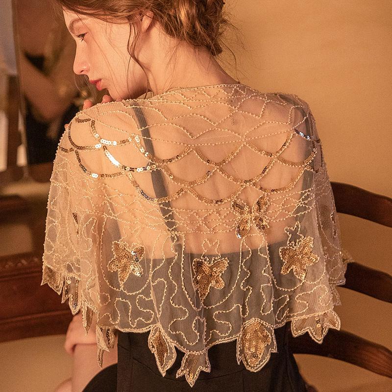 Women's Wedding Dress Shawl Retro Party Sequin 1920s Banquet Evening Dress Shawl