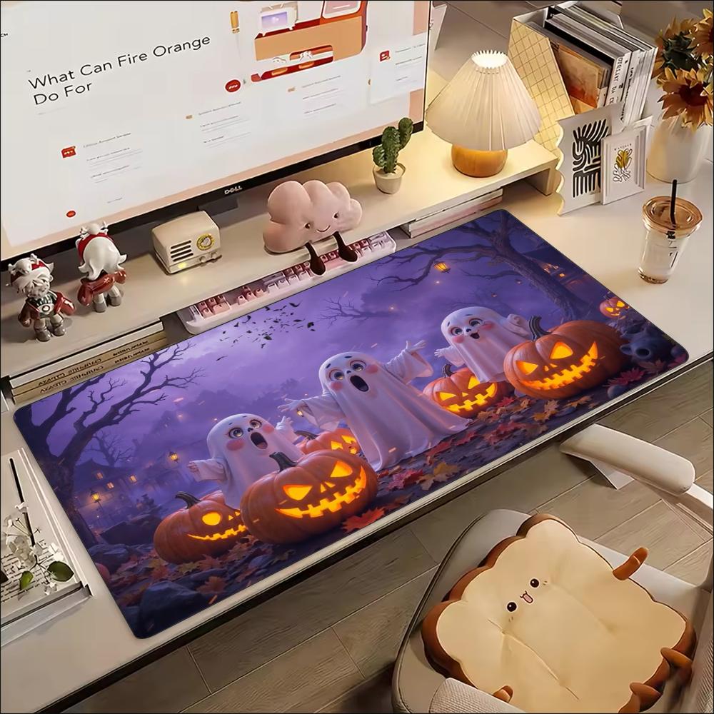 Halloween Ghosts Hats Jack O Lantern String Lights Xxl Gaming Mouse Pad Non Slip Rubber Base Large Desk Mat For Computer Gamer