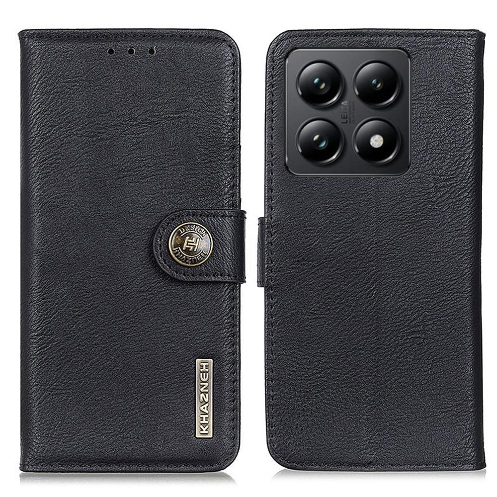 

KHAZNEH For Xiaomi 14T Pro Wallet Case Cowhide Texture Leather Flip Phone Cover Black