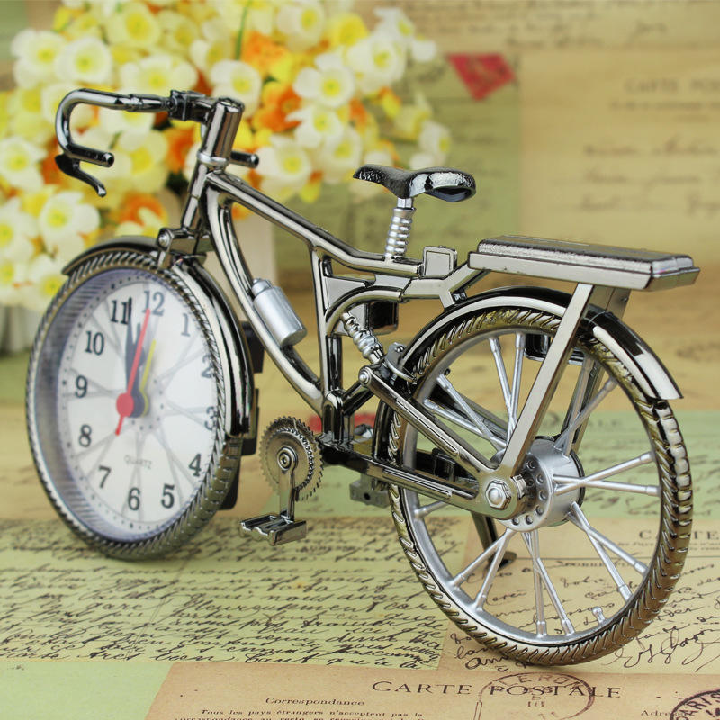 1Pc Clock Desk Retro Bicycle Alarm Clock Creative Clock Stylish Home Furnishings Table Watch Desk Clock