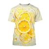 Summer Round Neck 3D Fruit Lemon Pattern Print Top Fashionable Casual Short Sleeved Men's and Women's Unisex T-shirts