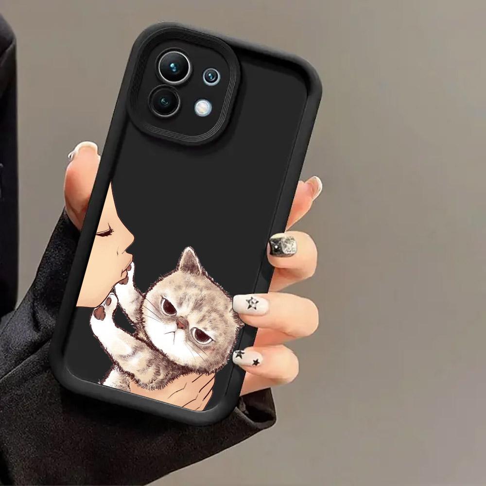 Phone Case For Xiaomi 14T 14 13T Pro 12 13 11 Lite POCO F3 F5 X3 X5 X6 M5s M6 Pro Soft Cover Cute Lovely Cat Kiss Refuse to kiss