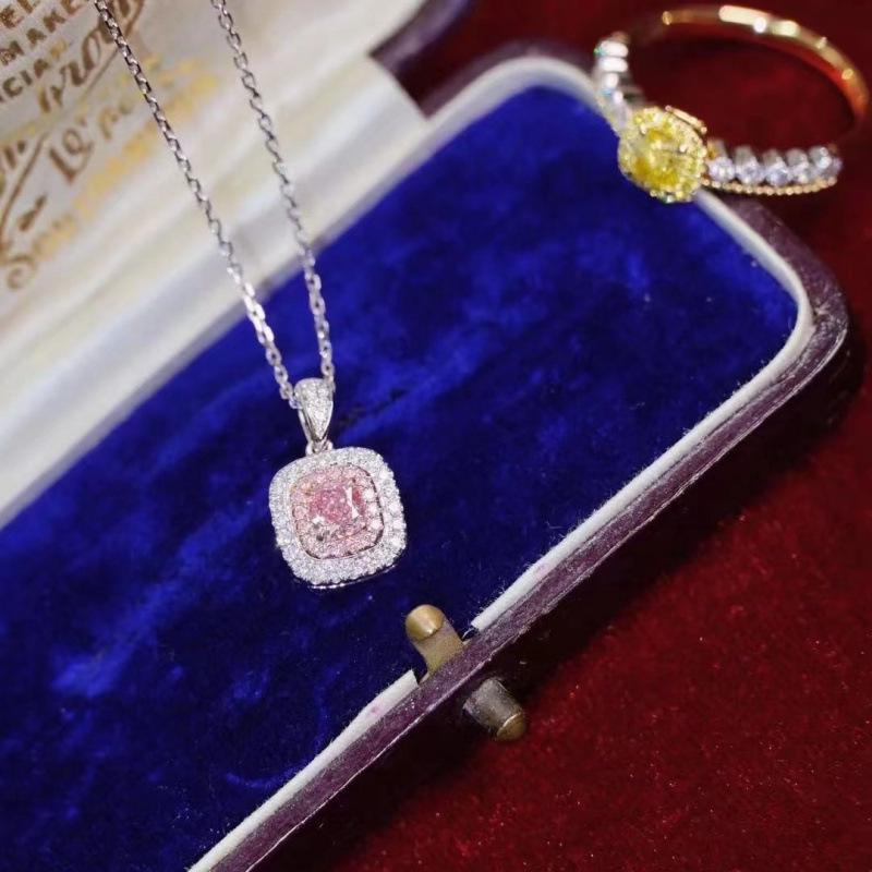 Luxurious Pink Zircon Princess Necklace - Trendy Diamond Clavicle Chain for Women